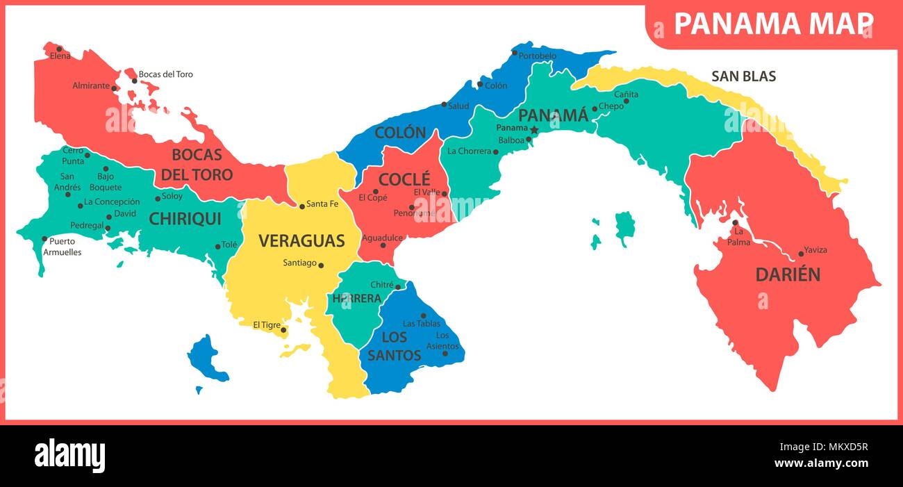 Die detaillierte Karte von Panama mit Regionen oder Staaten und Städte