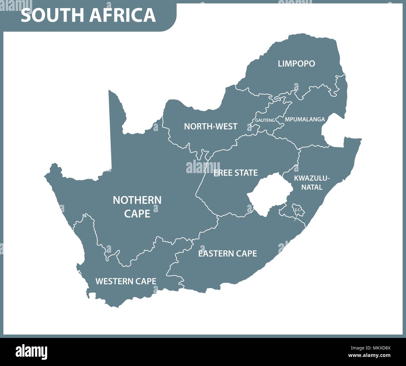 Die detaillierte Karte von Südafrika mit Regionen oder Staaten. Verwaltungseinheit Stock Vektor