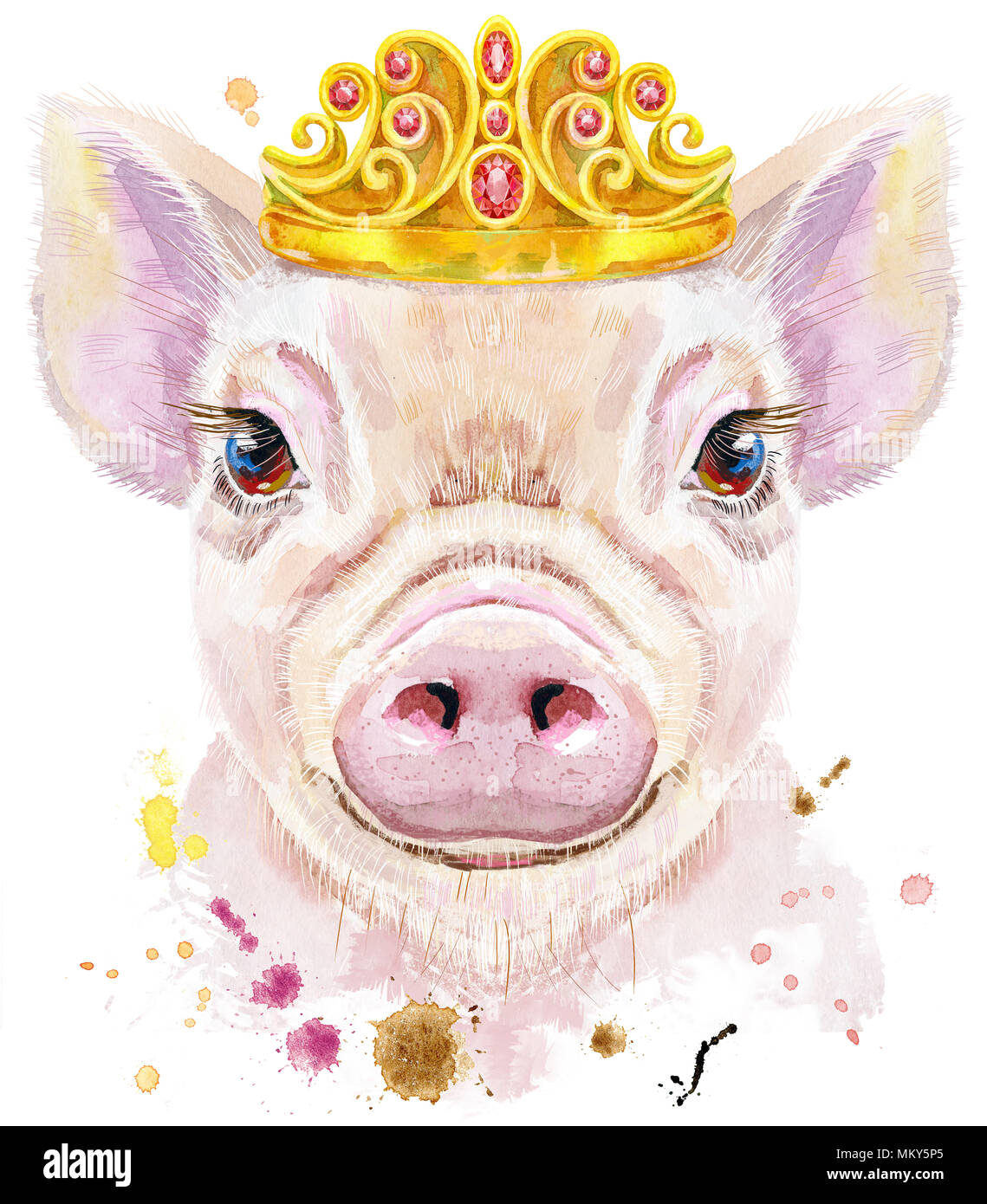 Susse Schweinchen Schwein Fur T Shirt Grafiken Aquarell Rosa Mini Schwein Abbildung Mit Krone Stockfotografie Alamy