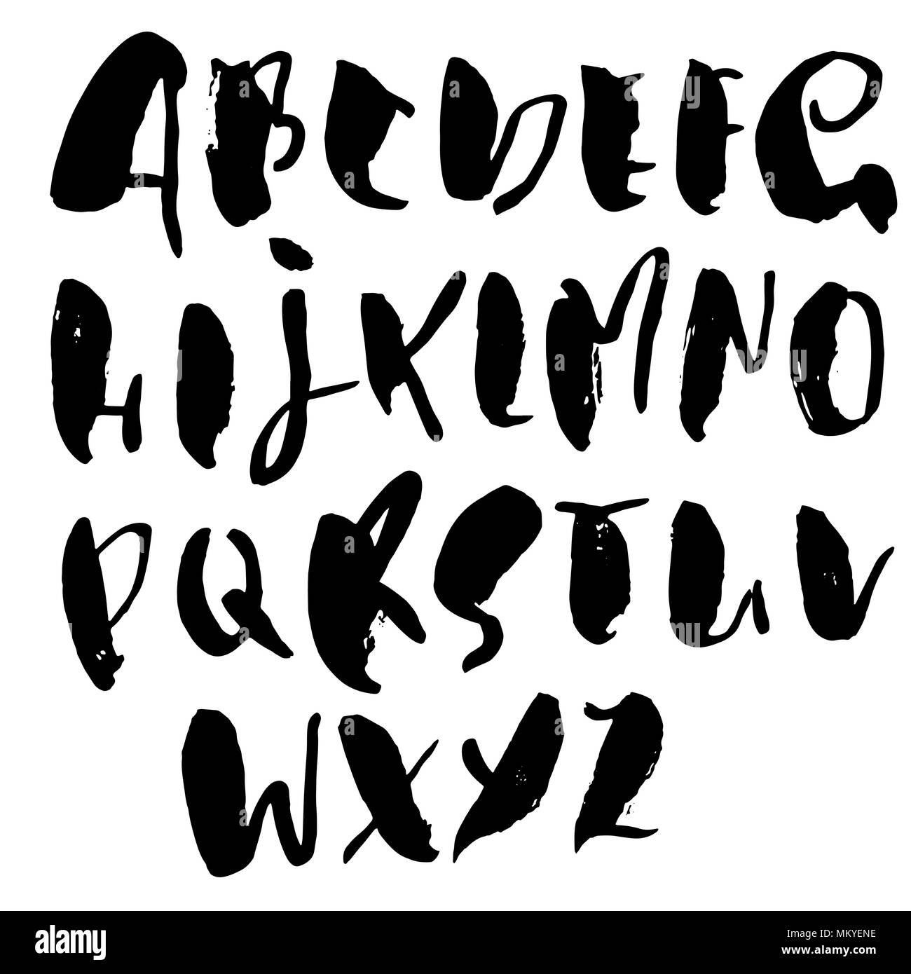 Grunge not Font. Moderne trockenen Pinsel Tinte schreiben. Handschriftliche Alphabet. Vector Illustration. Stock Vektor