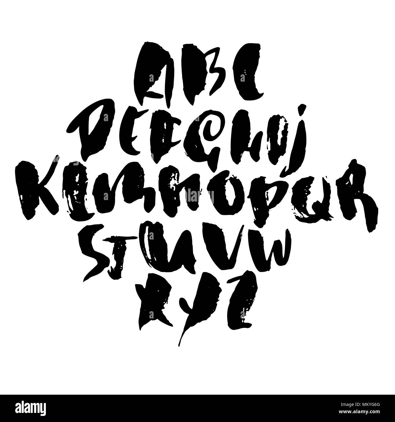 Grunge not Font. Moderne trockenen Pinsel Tinte schreiben. Handschriftliche Alphabet. Vector Illustration. Stock Vektor