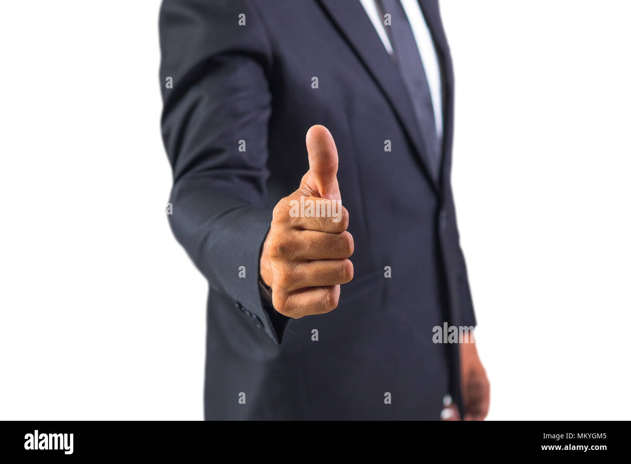 Happy Geschäftsmann mit Daumen nach oben Geste. Stockfoto