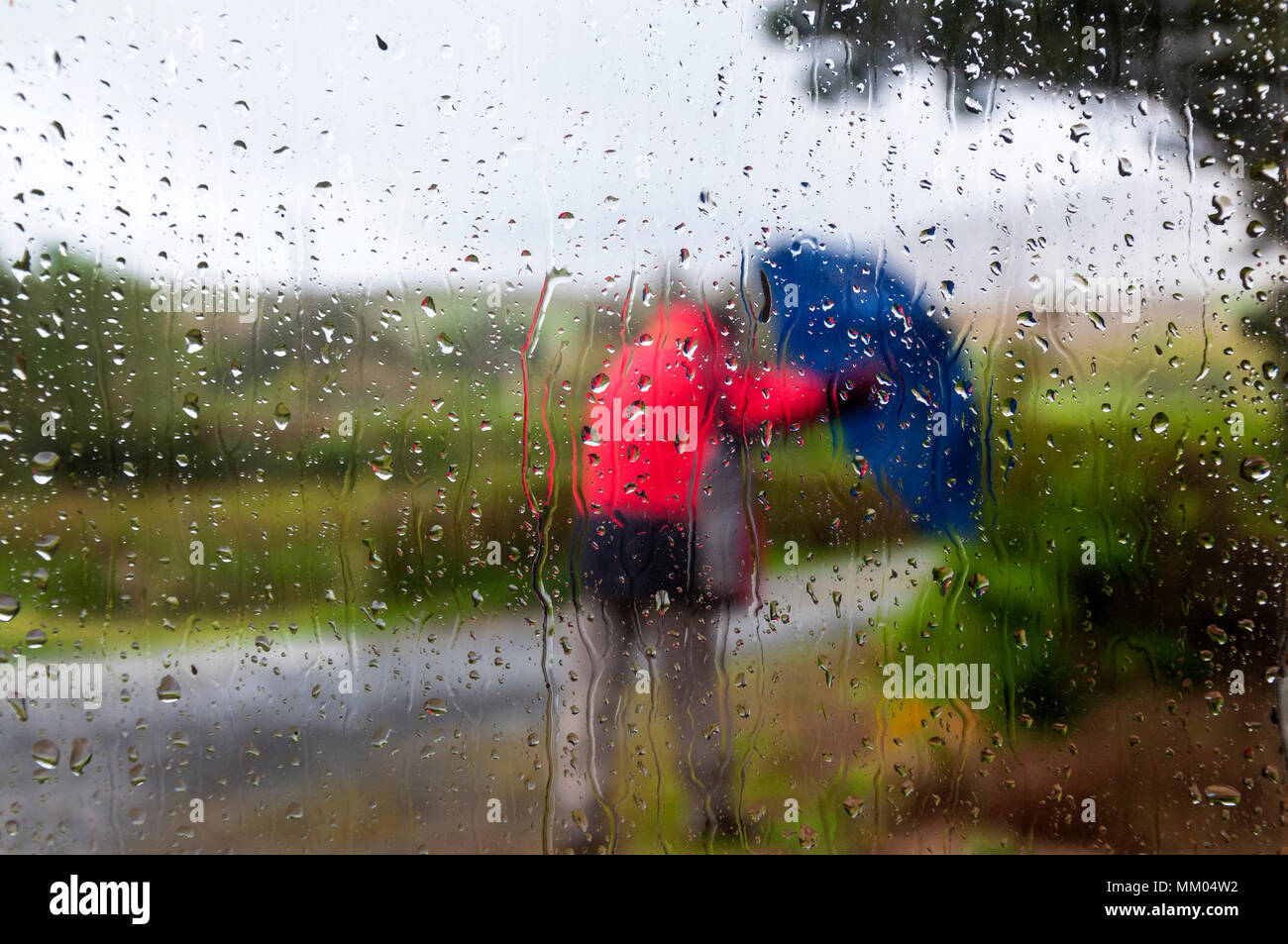 Ardara, County Donegal, Irland Wetter. 9. Mai 2016. Eine Person, die Kämpfe an einem regnerischen, windigen Start in den Tag an Irlands Westküste zu arbeiten. Gesehen, durch die Fenster eines Cottage. Credit: Richard Wayman/Alamy leben Nachrichten Stockfoto