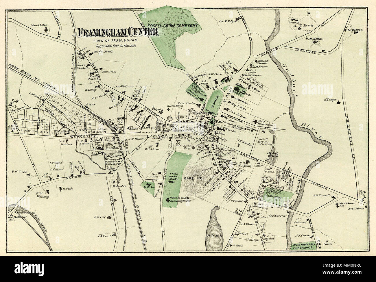 Karte von Worcester entfernt. Framingham. 1875 Stockfoto