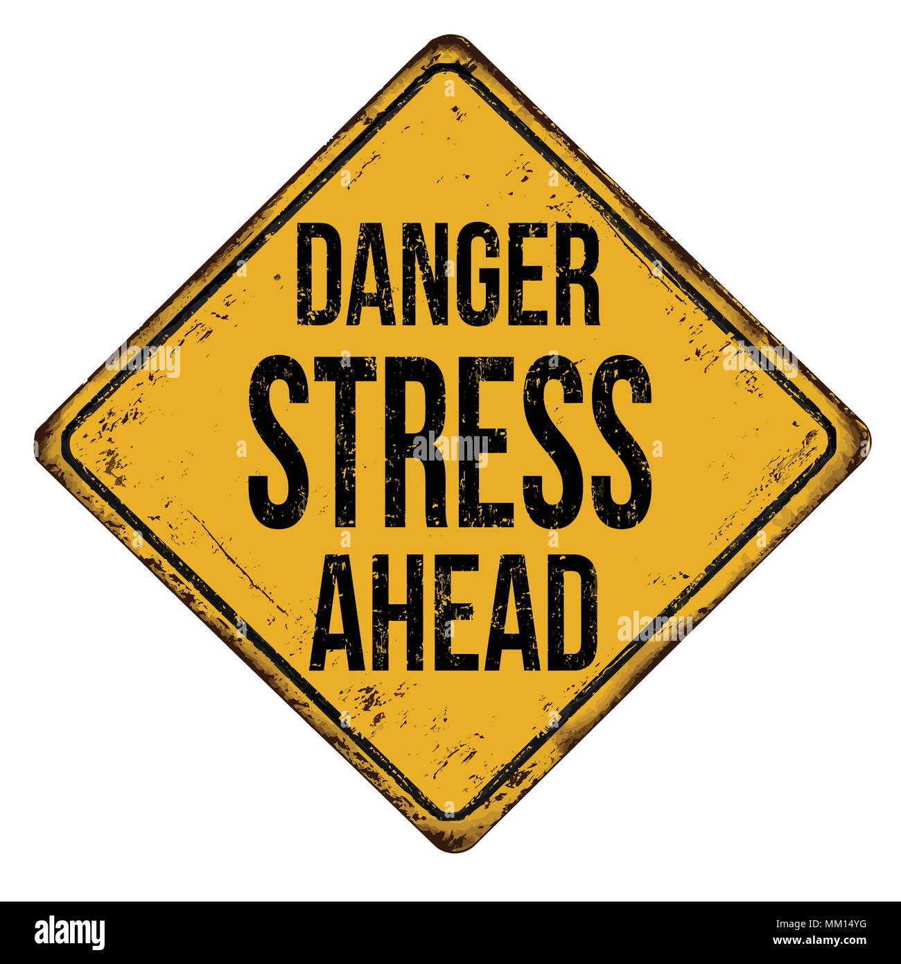 Gefahr Stress vor Vintage rostiges Metall Zeichen auf weißem Hintergrund, Vector Illustration Stock Vektor