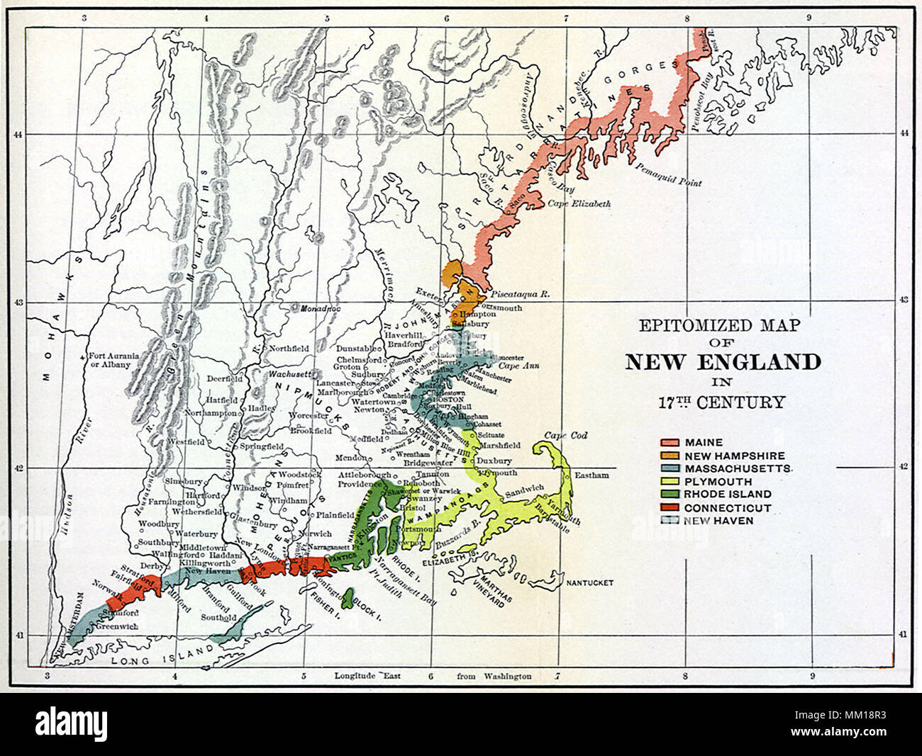 Karte des 17. Jahrhunderts New England 1680 Stockfoto