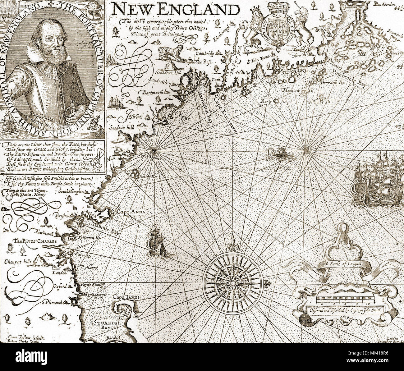 John Smith's Karte von New England 1620 Stockfoto