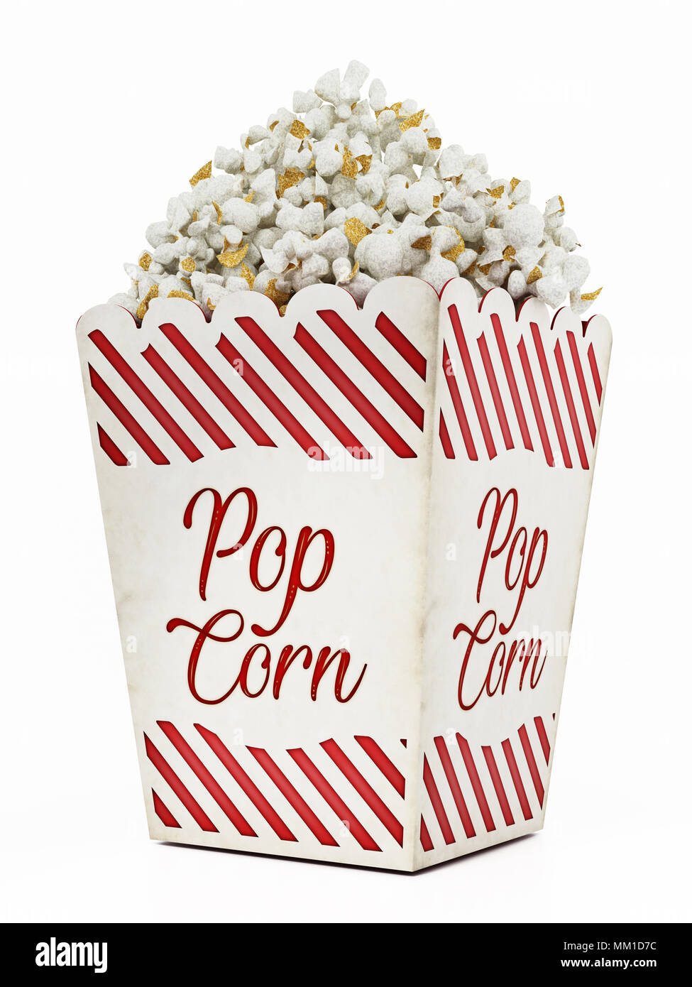 Vintage Popcorn auf weißem Hintergrund. 3D-Darstellung. Stockfoto