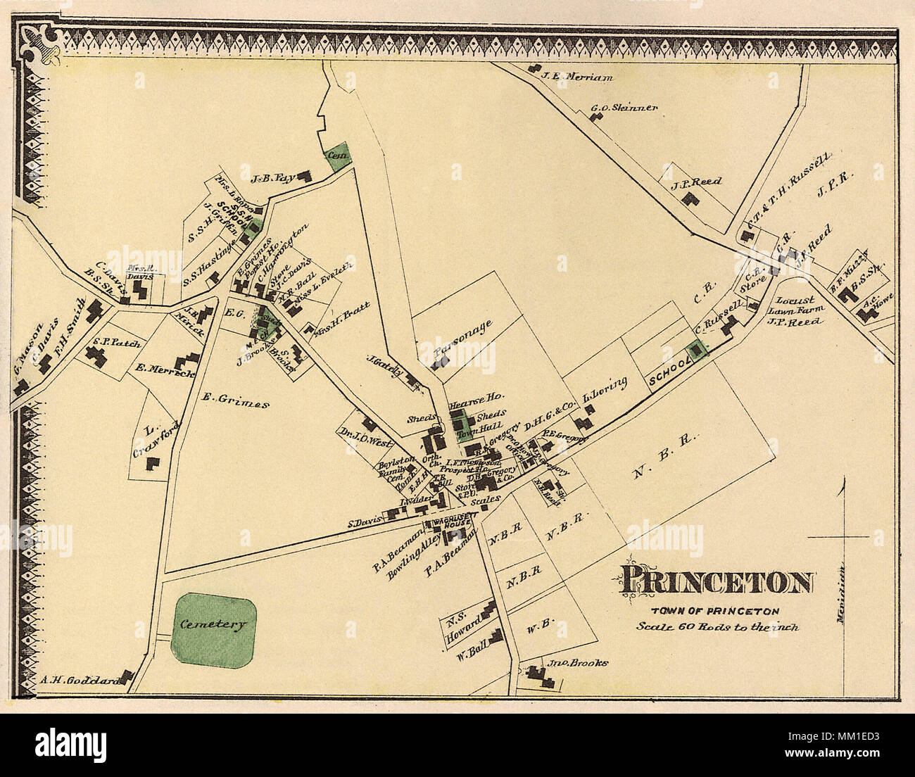 Karte von Princeton. 1870 Stockfoto