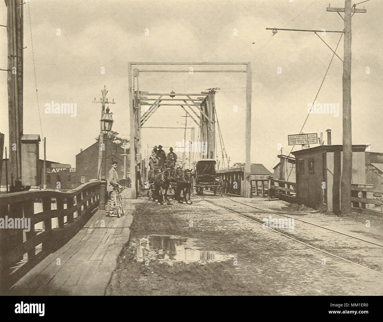 Die alte Fairhaven Brücke. New Bedford. 1880 Stockfoto