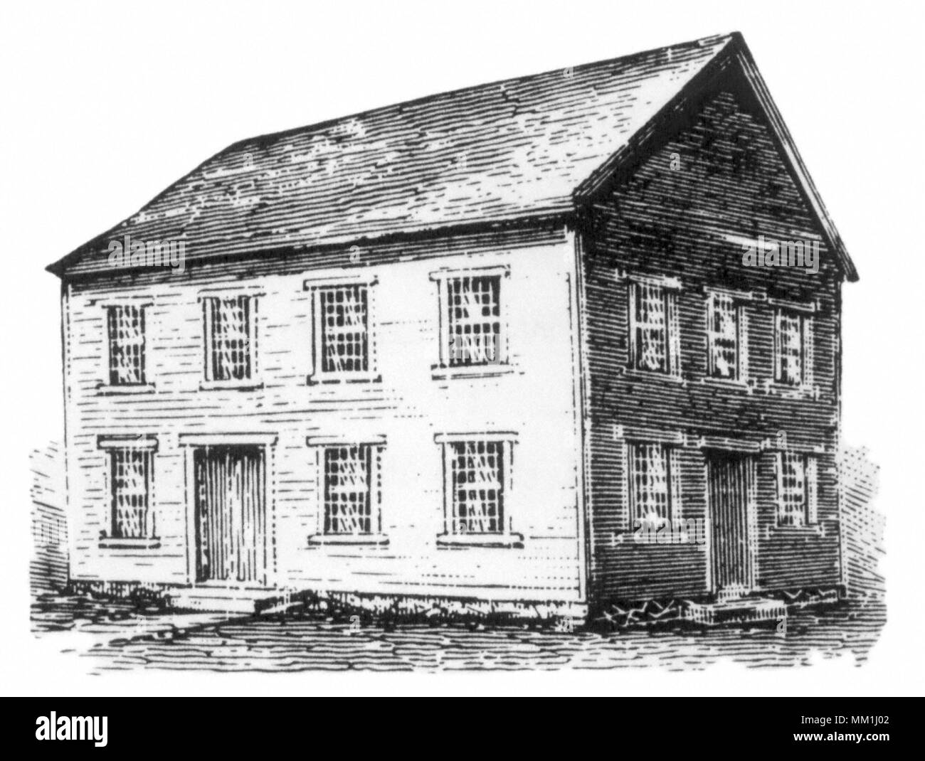 Erste Gemeindehaus in North Haven. North Haven 1720. Stockfoto