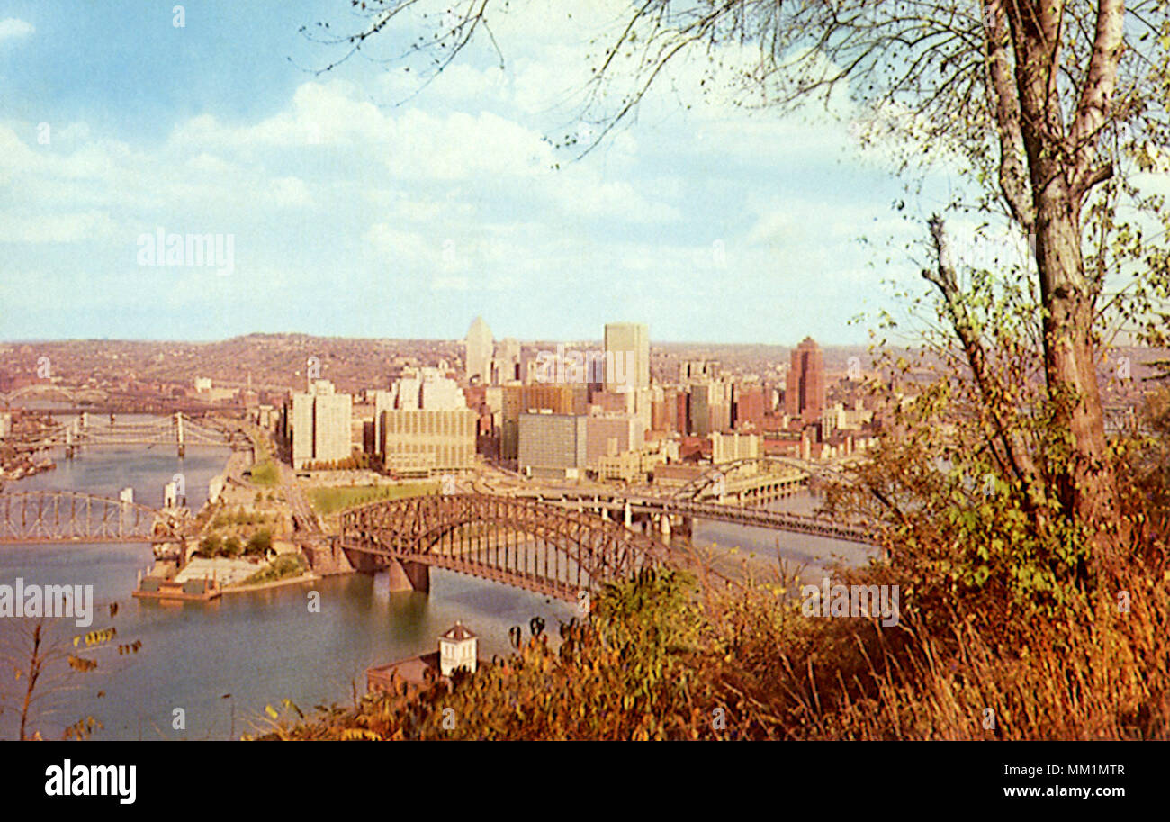 Downtown Pittsburgh von Grandview Ave. 1965 Stockfoto