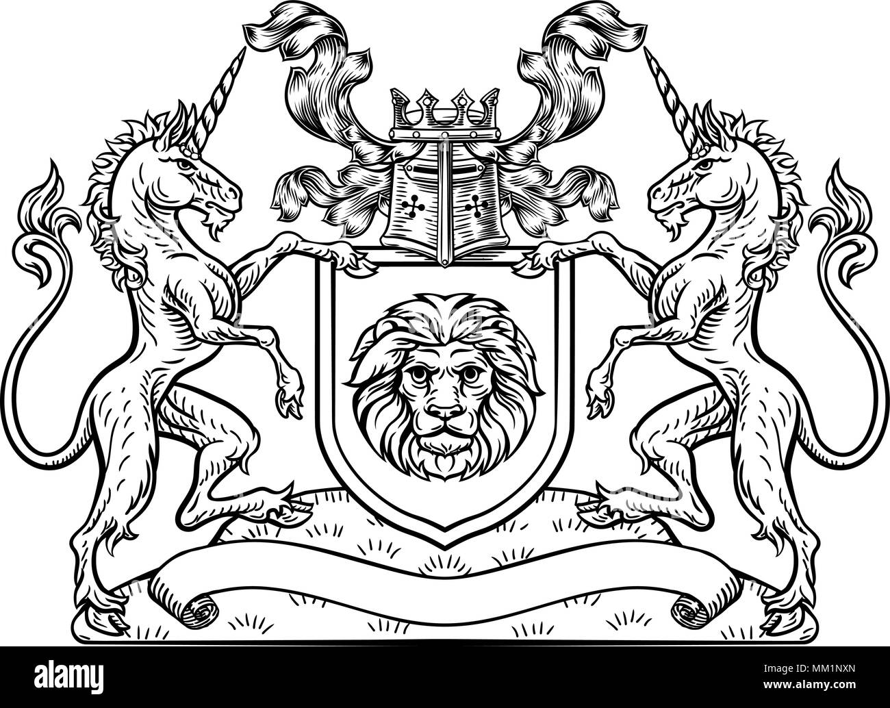 Einhorn Crest heraldischen Schild Wappen Stock Vektor