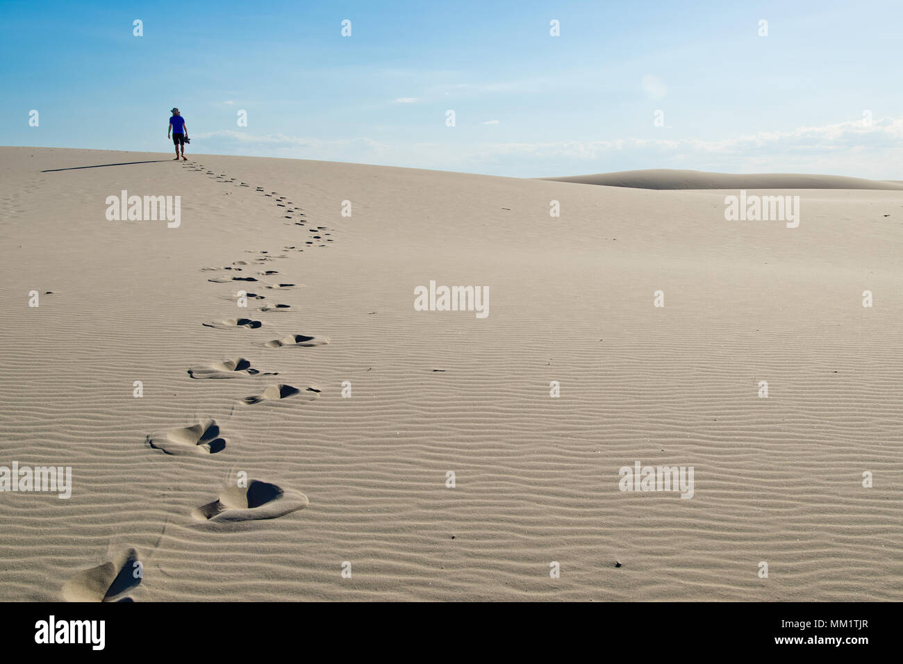 Footprint auf Sanddünen in der Myall Lakes in Australien. Stockfoto