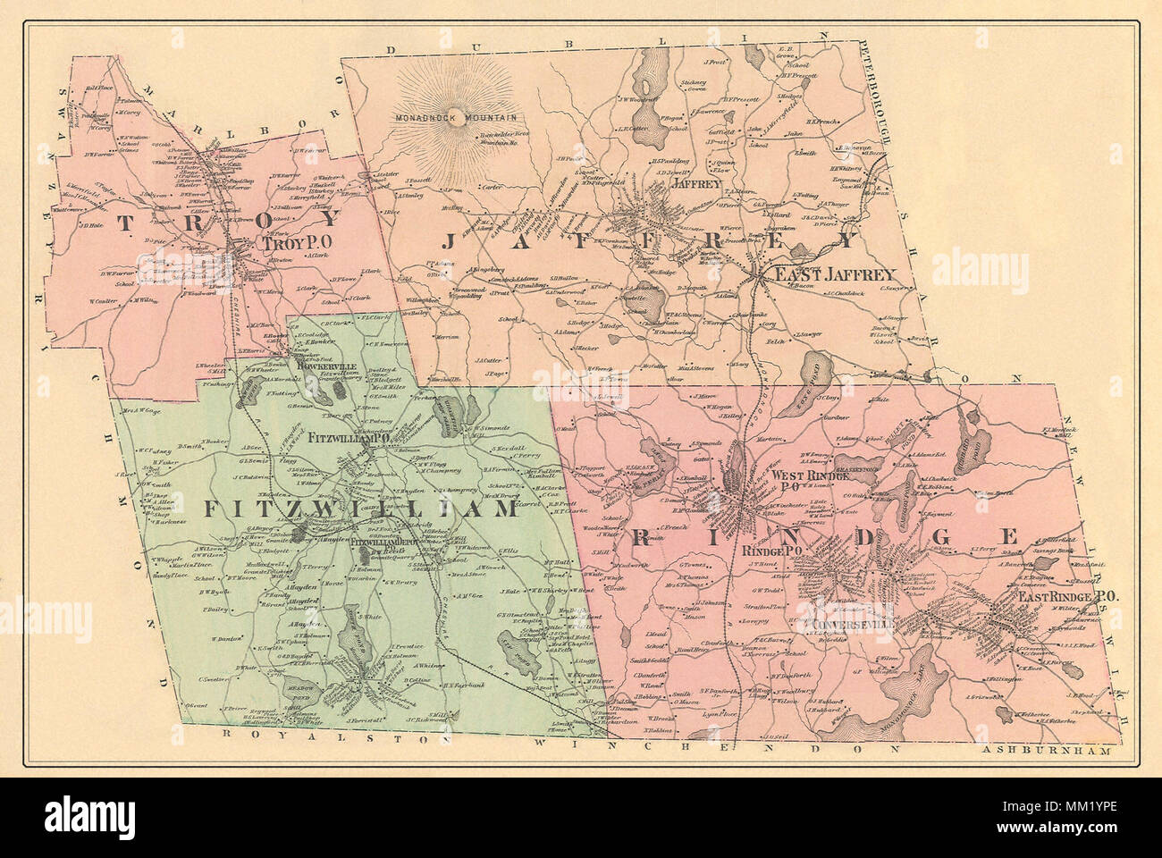 Karte von größeren Troy und Umgebung. 1877 Stockfoto