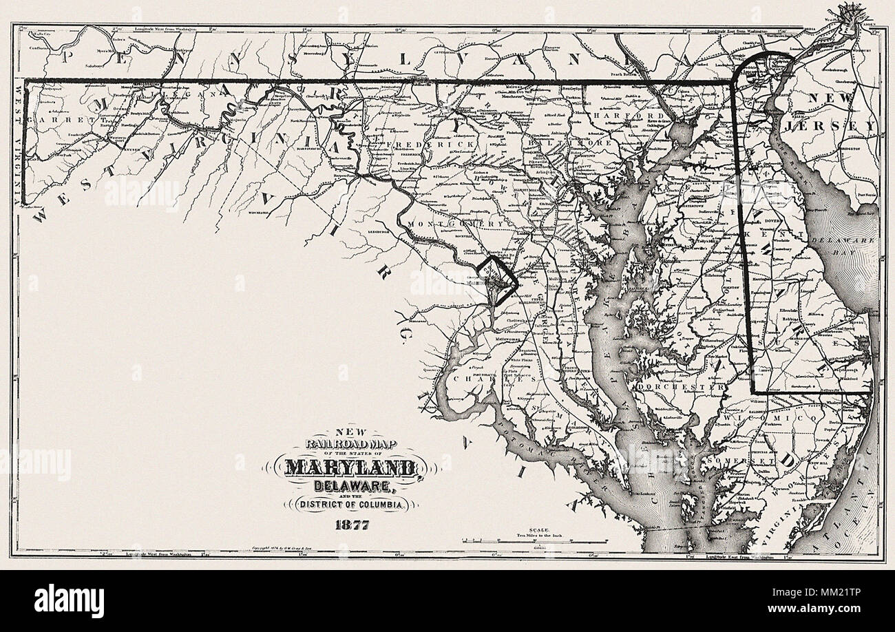 Karte von Maryland, Delaware, New Jersey. 1877 Stockfoto