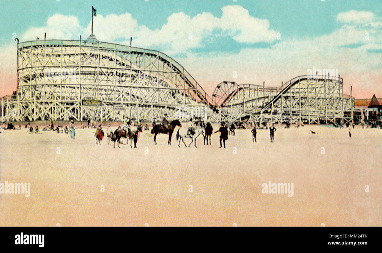 Blick auf die Achterbahn & Ponys. Alten Obstgarten. 1907 Stockfoto