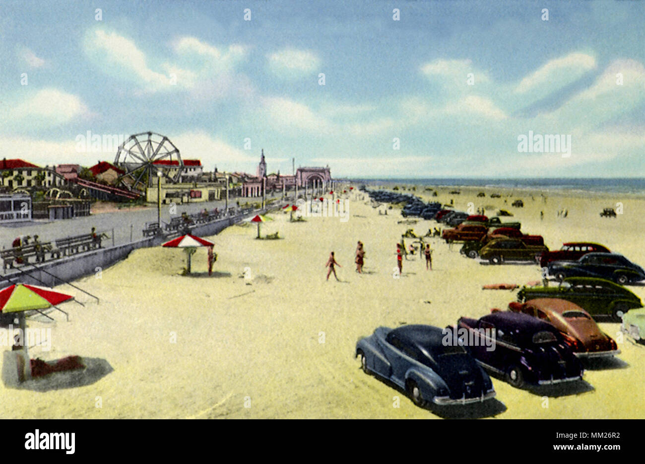 Blick auf den Strand und die Promenade. Daytona Beach. 1950 Stockfoto