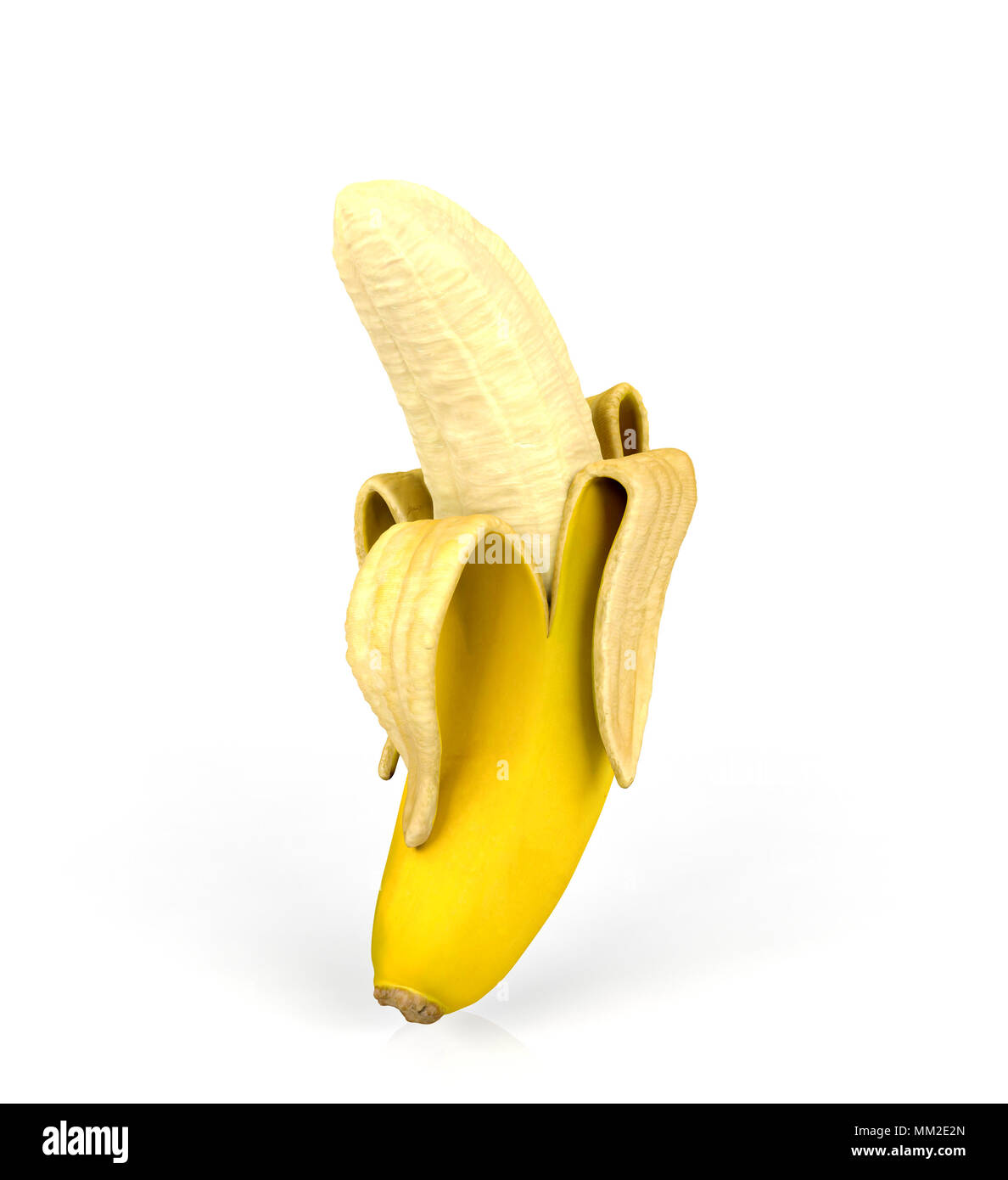 Geschälte Banane auf weißem Hintergrund, 3D-Rendering Stockfoto