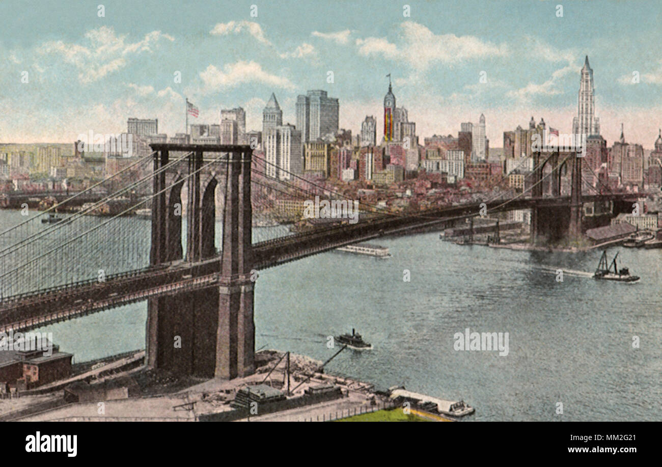 Brooklyn Bridge und New York City. 1921 Stockfoto