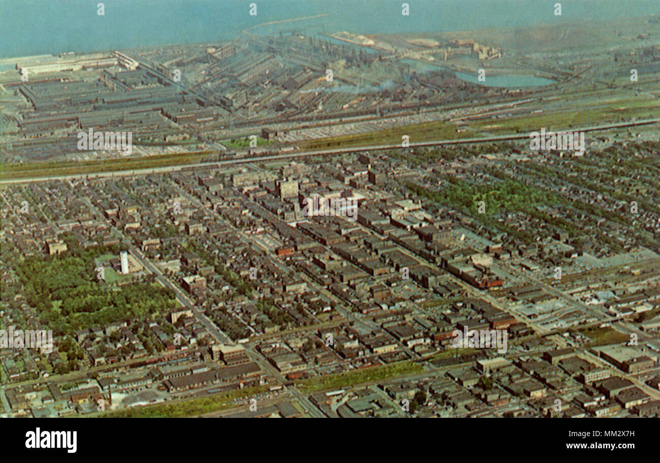 Blick auf die Stadt- und Stahlwerken. Gary. 1960 Stockfoto