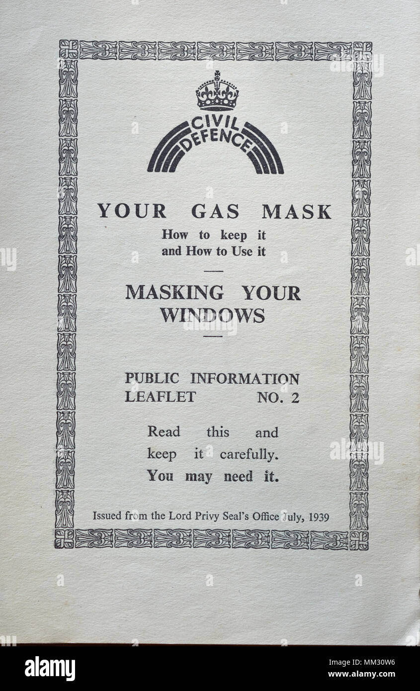 Zivilschutz, der zweite Weltkrieg, GAS MASK, maskieren Sie Ihre Fenster, Merkblatt, BRITISCHE Stockfoto