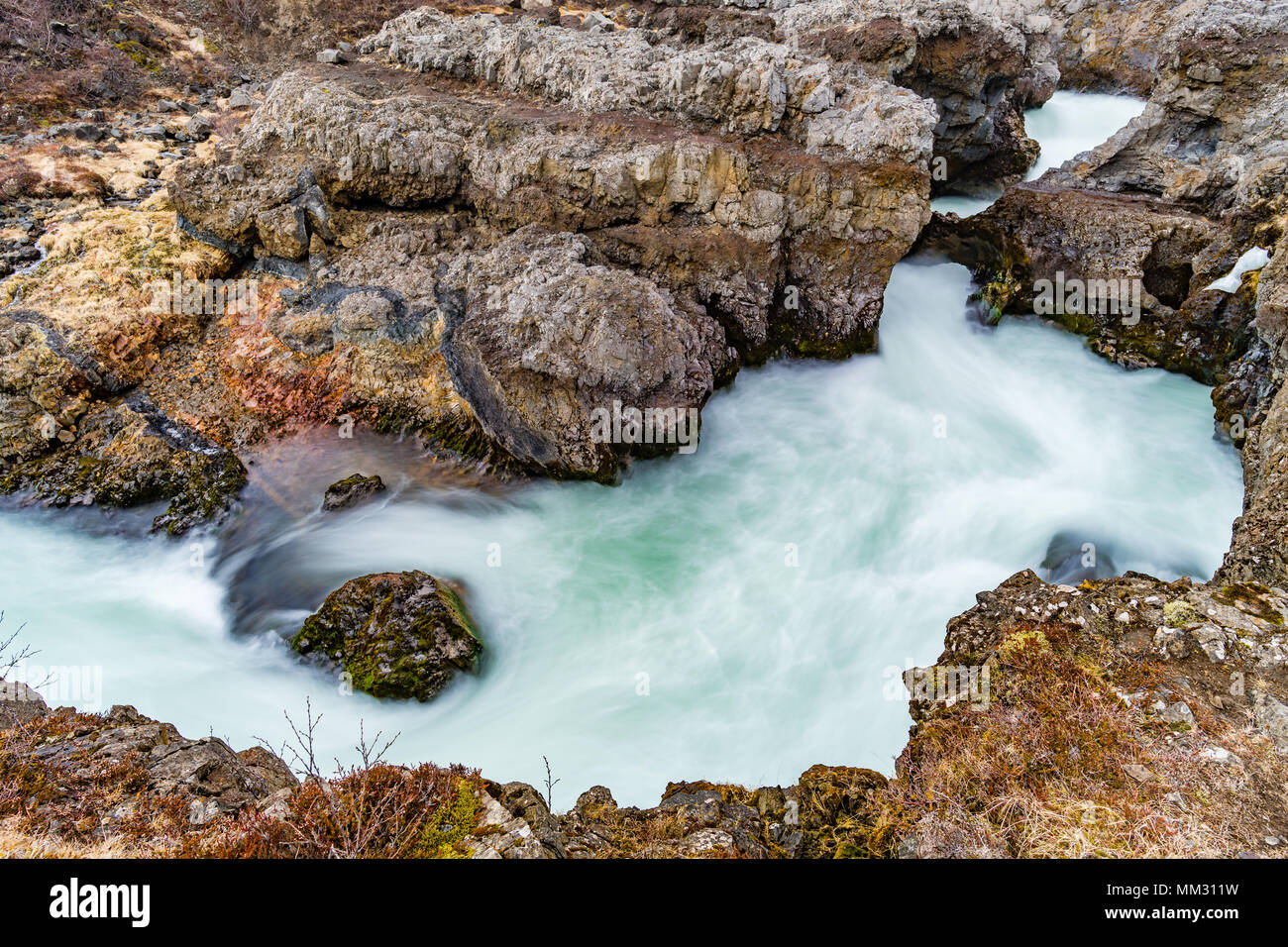 Barnafoss Wasserfall in der Nähe Husafell im Westen von Island Stockfoto