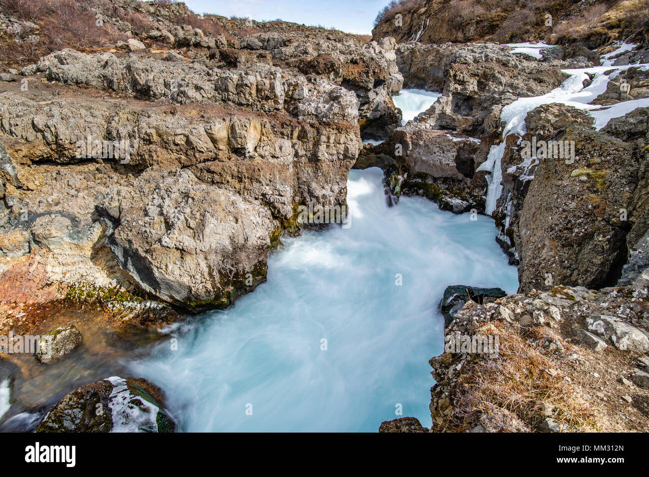 Barnafoss Wasserfall in der Nähe Husafell im Westen von Island Stockfoto