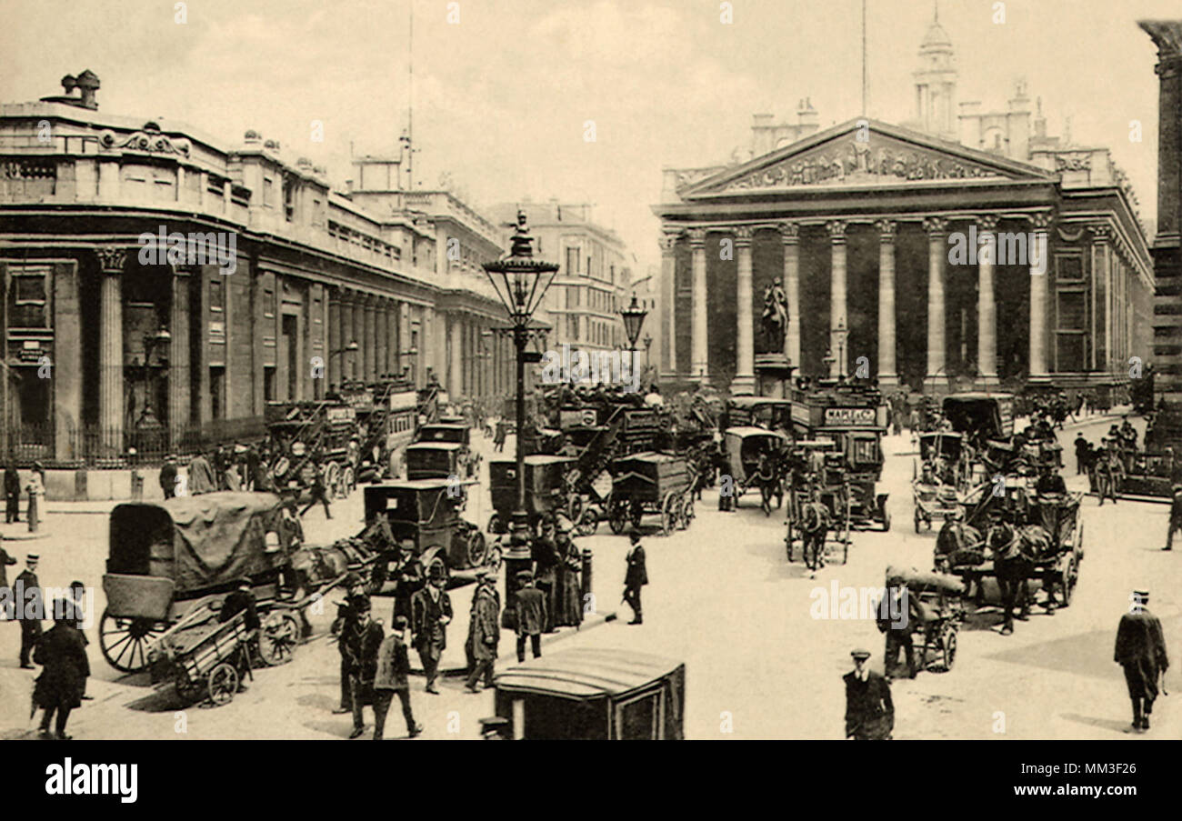 Royal Exchange & Bank. London. 1914 Stockfoto