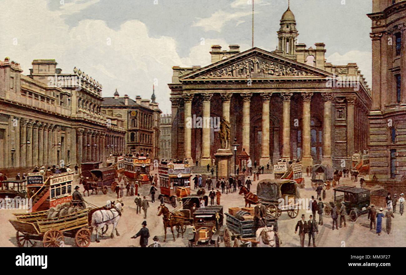 Royal Exchange & Bank. London. 1910 Stockfoto