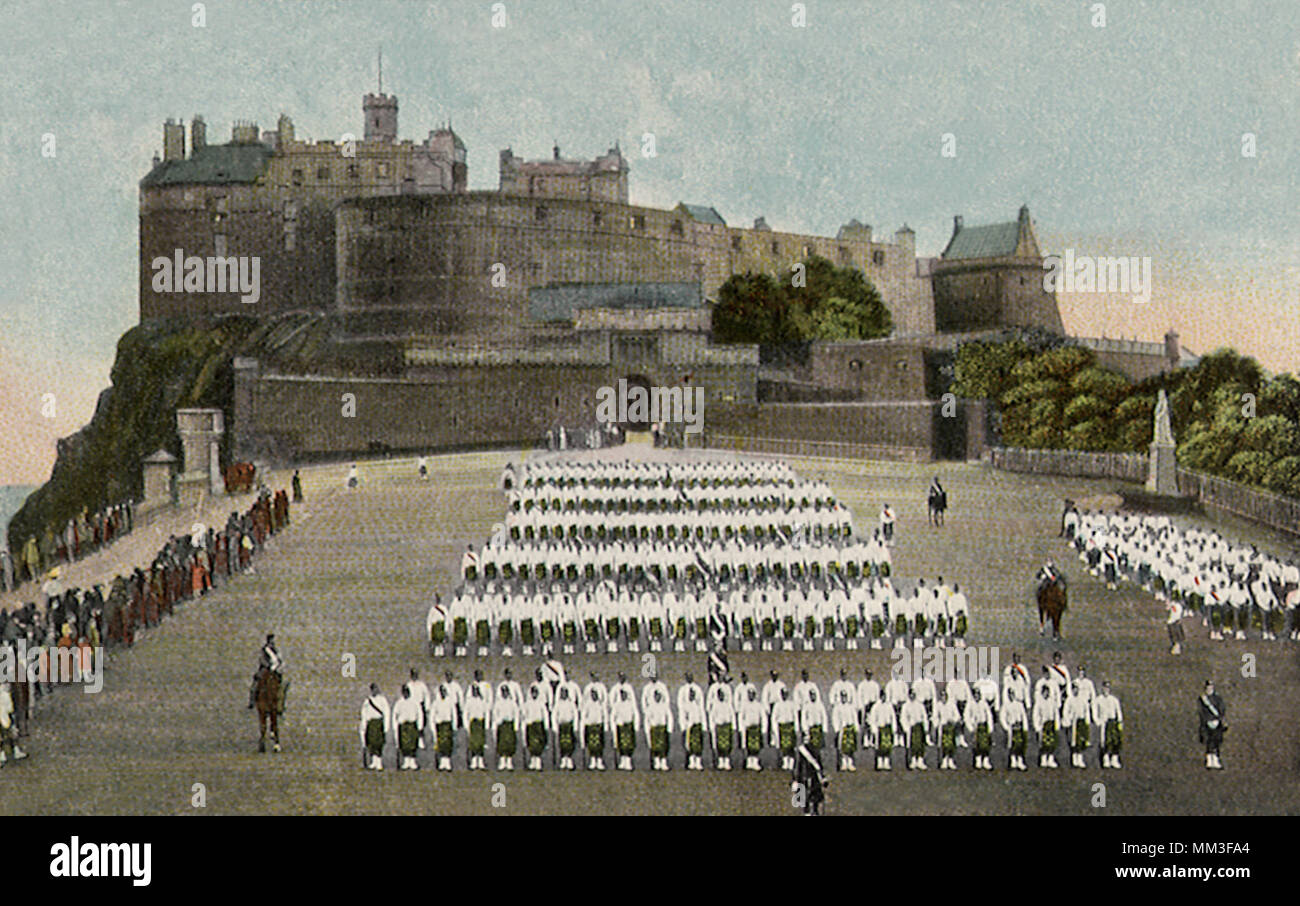 Schloss und Esplanade. Edinburgh. 1910 Stockfoto