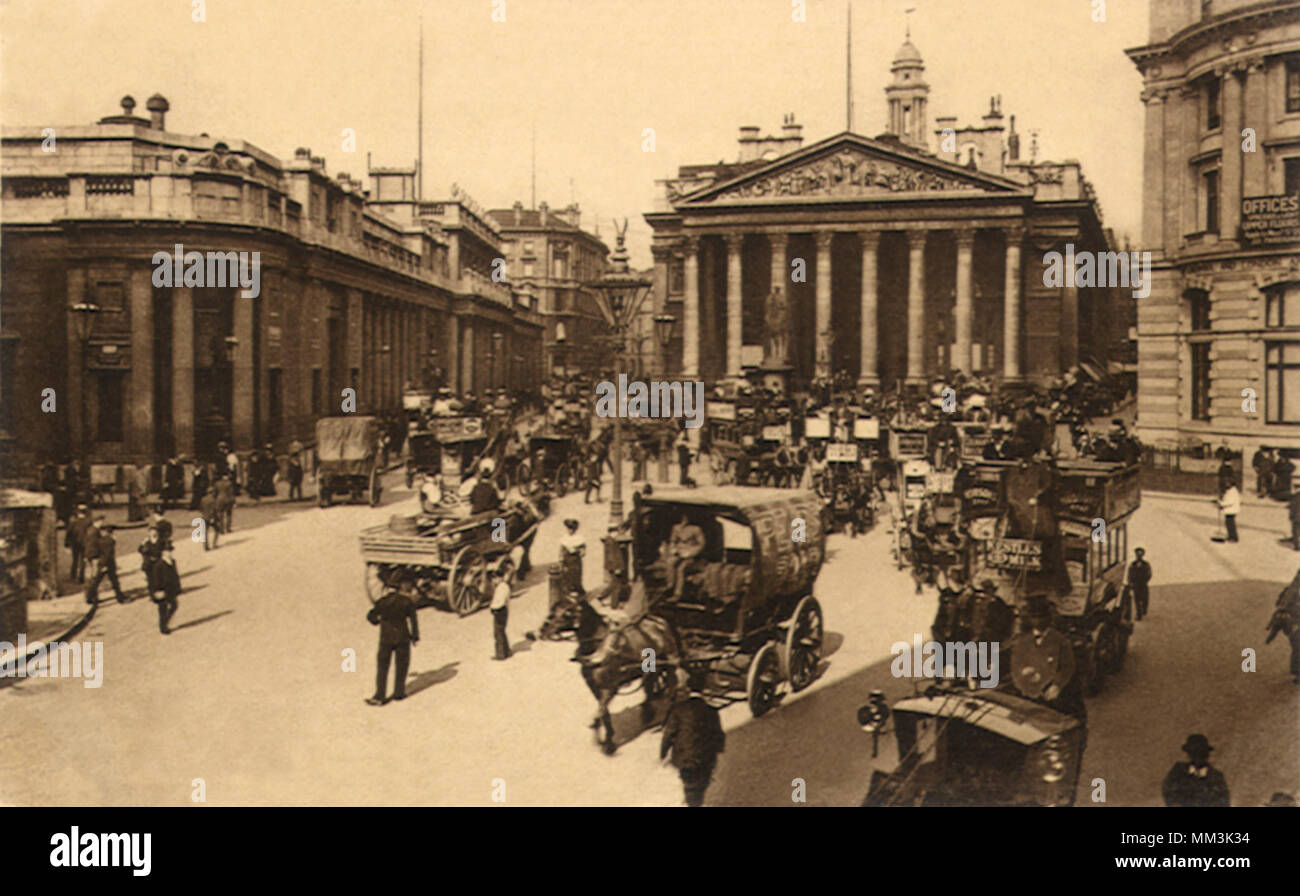 Royal Exchange & Bank. London. 1910 Stockfoto