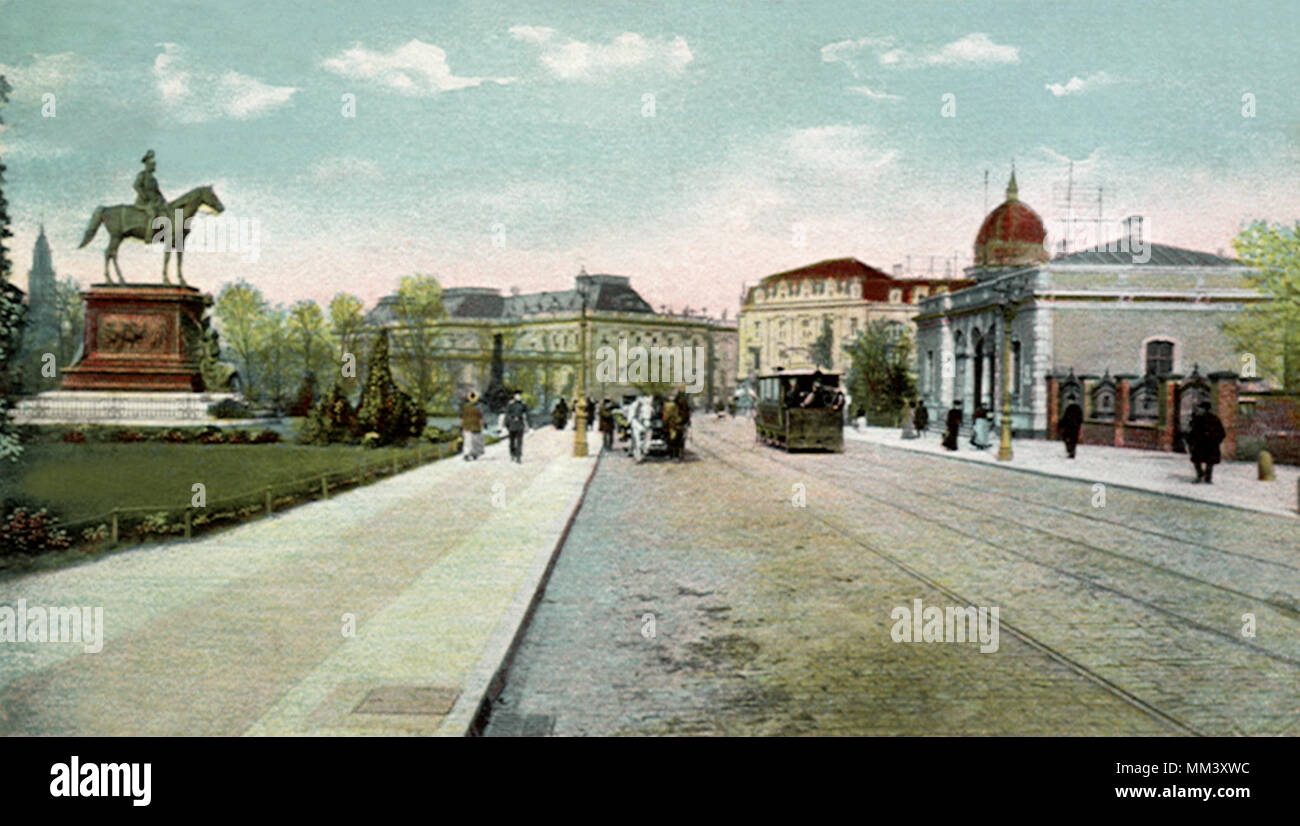 Straße & Wilhelm Denkmal. Potsdam. 1910 Stockfoto