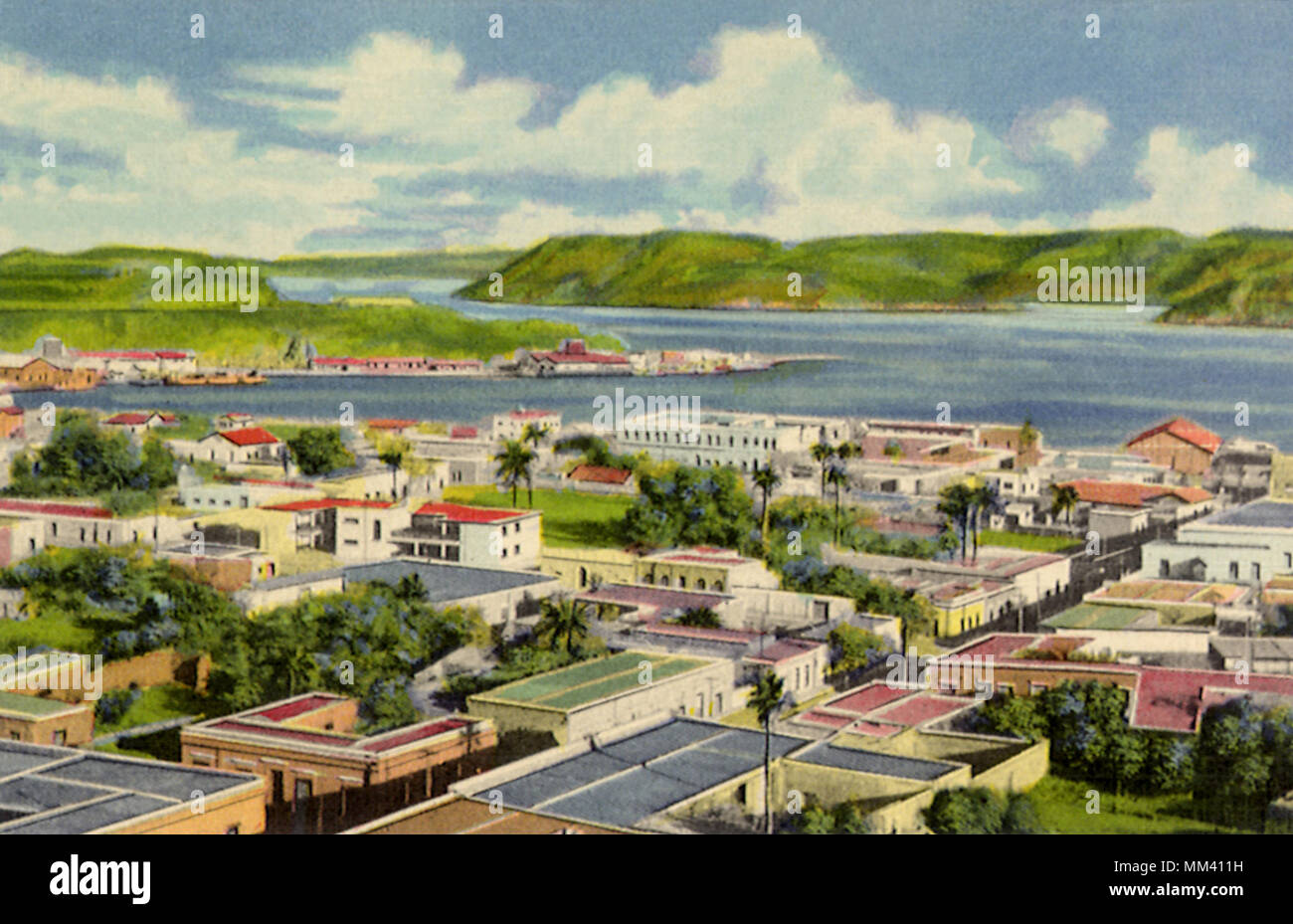 Blick auf den Hafen und die Bucht. Guaymas. 1955 Stockfoto