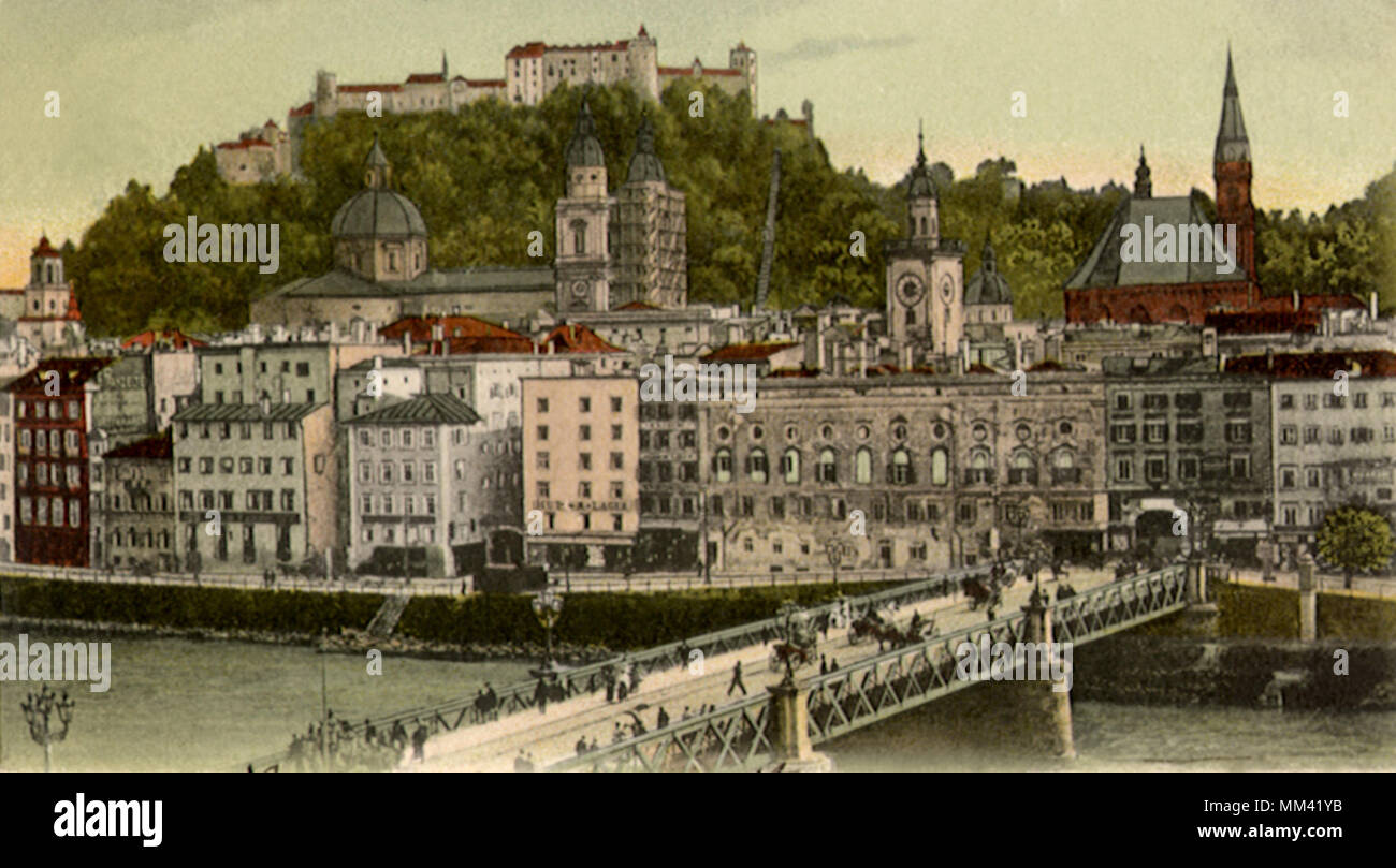 Brücke und Gebäuden. Salzburg. 1904 Stockfoto