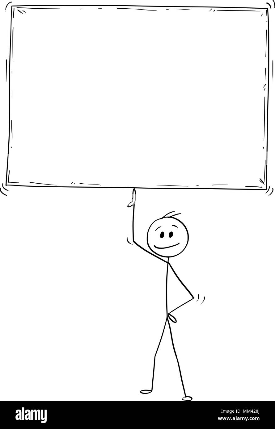 Cartoon von Mann oder Geschäftsmann Holding oder Balancing große Leere Zeichen am Finger Stock Vektor