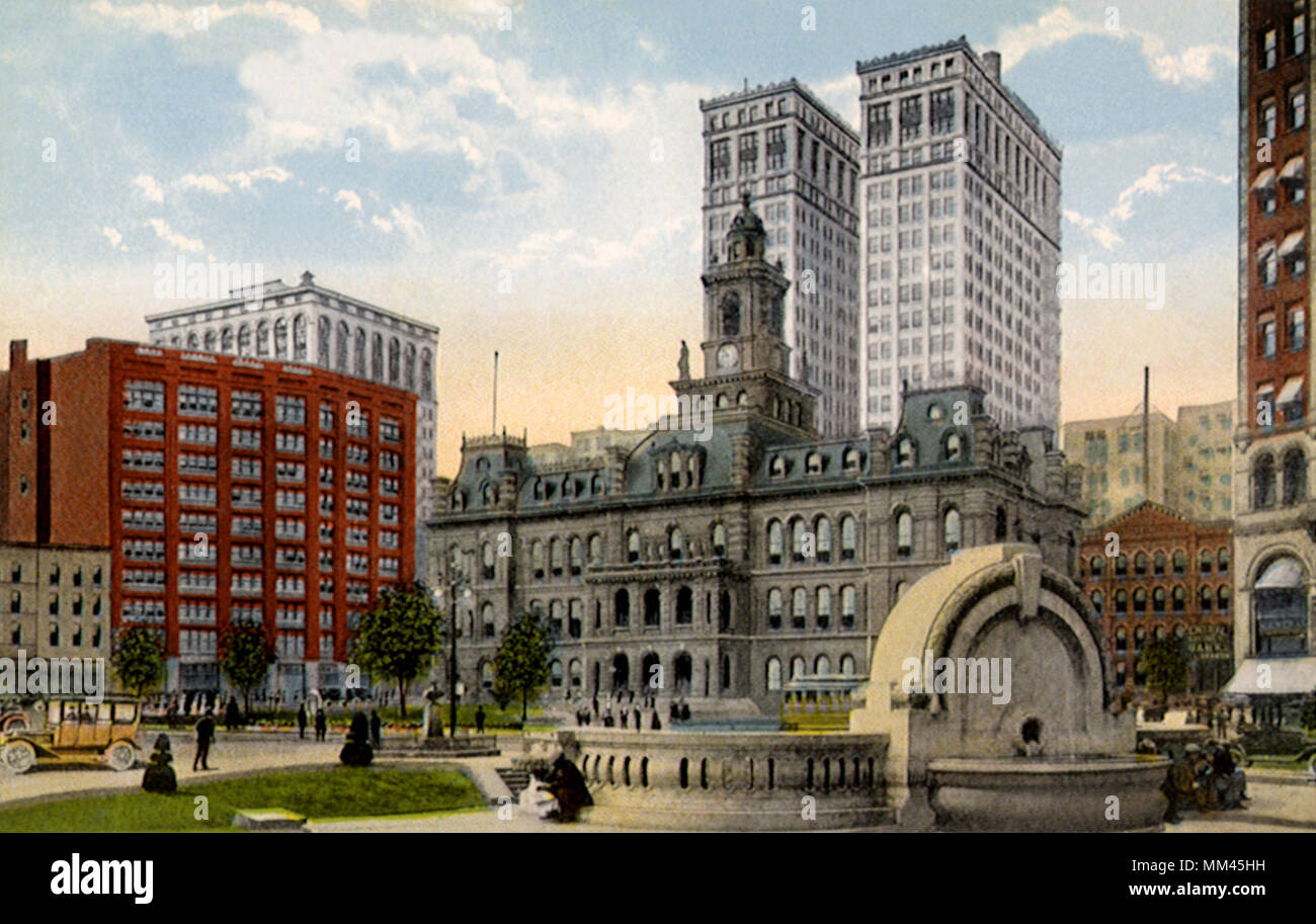 Rathaus & Palmer Brunnen. Detroit. 1910 Stockfoto