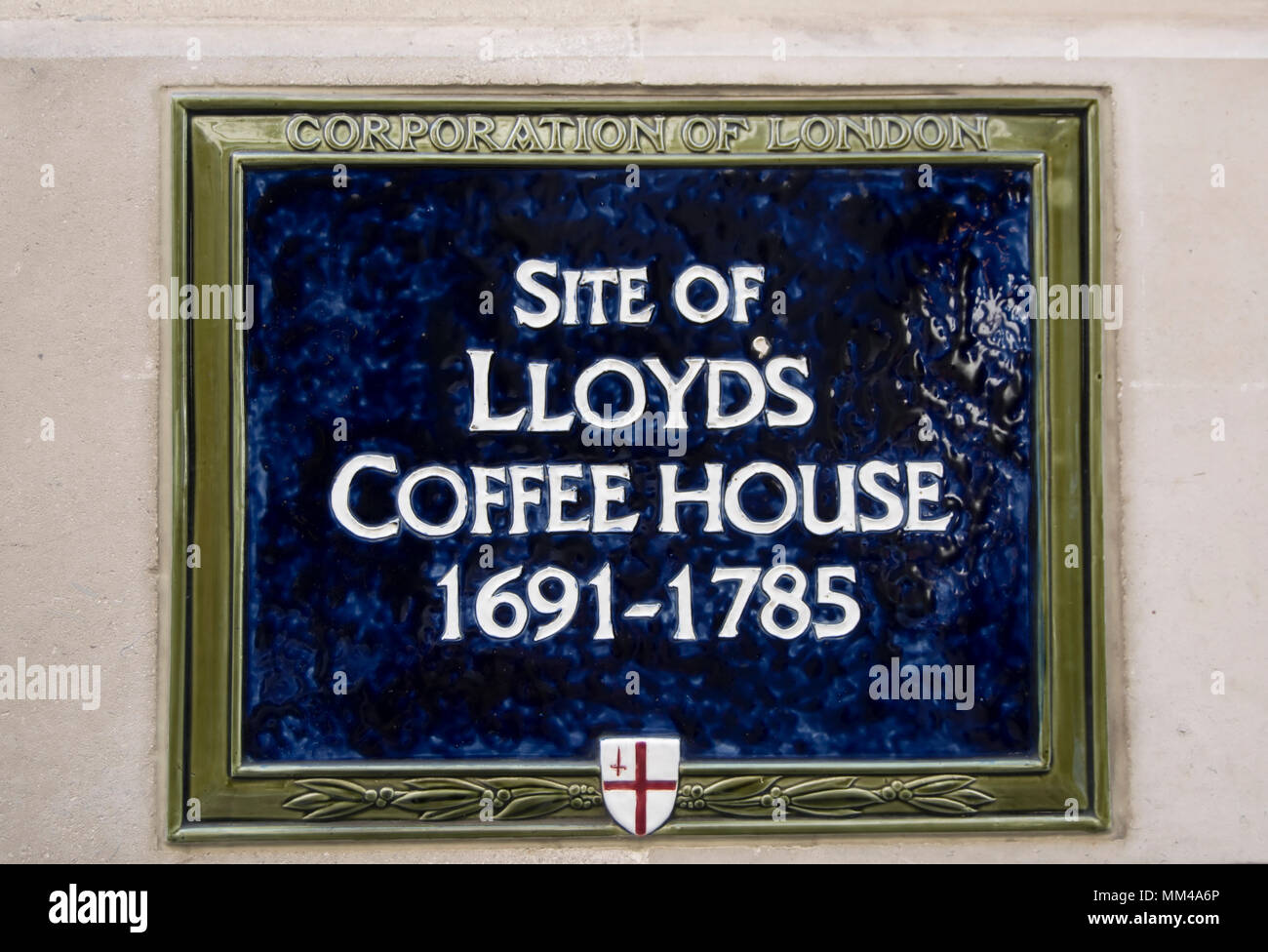 Stadt London Blue Plaque Kennzeichnung der Jahre 1691 bis 1785 Ort des Lloyd Coffee House Stockfoto