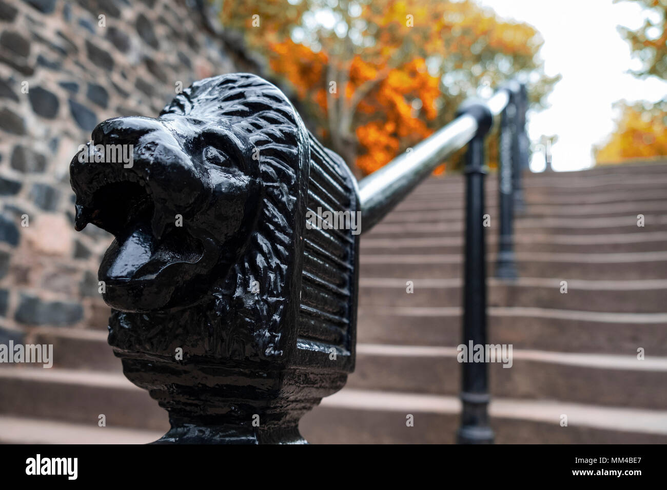 Detail verzierten Geländer Treppe zu Calton Hill, Edinburgh, Schottland, Großbritannien Stockfoto