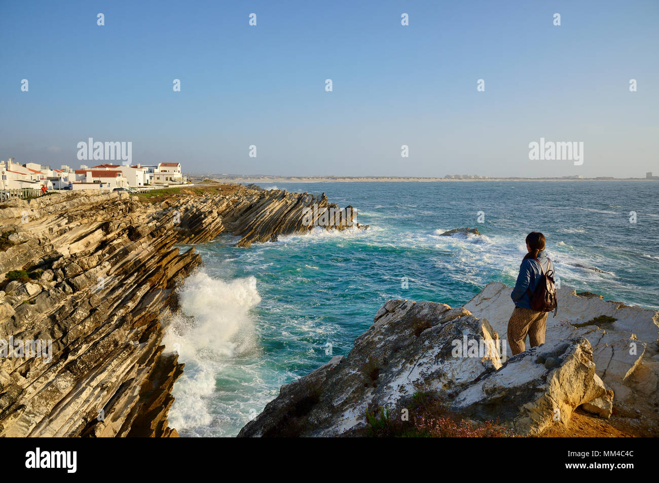 Die felsige Insel Baleal an der Atlantikküste. Peniche, Portugal Stockfoto
