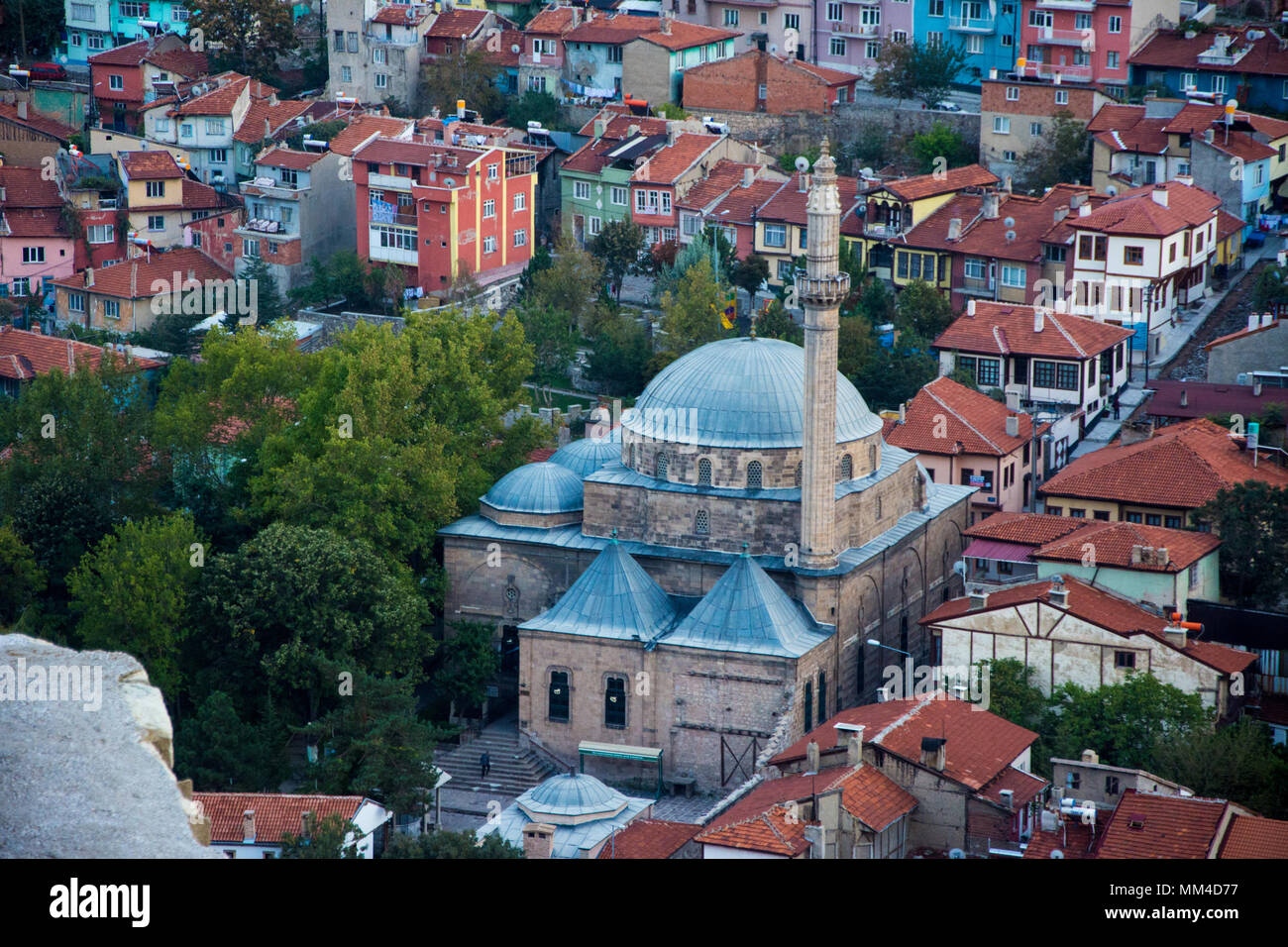 Blick auf die Stadt von der Straße auf die afyonkarahisar Schloss Stockfoto
