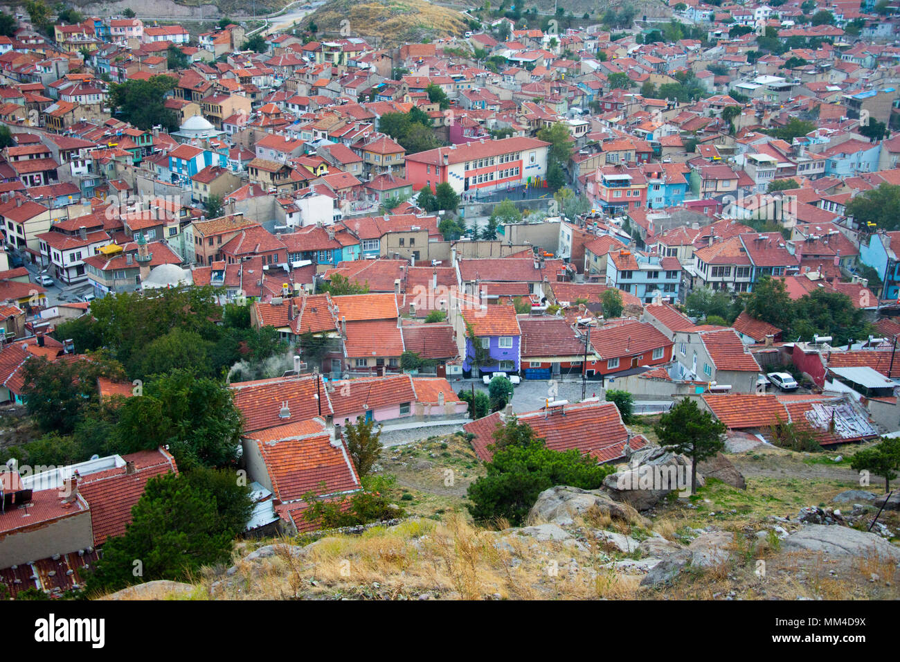 Blick auf die Stadt von der Straße auf die afyonkarahisar Schloss Stockfoto