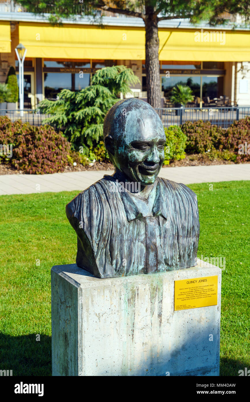 Montreux, Schweiz - Oktober 18, 2017: Denkmal der Musiker Quincy Jones auf der Jazz Alley Stockfoto