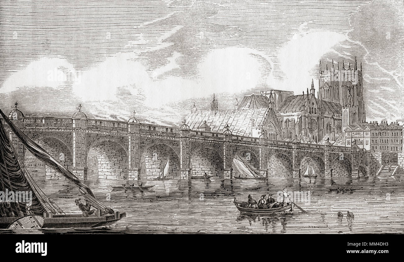 Die Westminster Bridge, Themse, London, England. Aus Old England: eine bildliche Museum, veröffentlicht 1847. Stockfoto