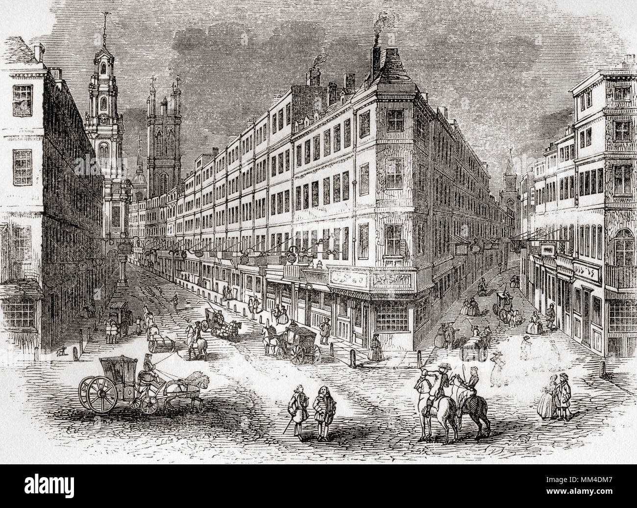 Cornhill, den Austausch und die Lombard Street, London, England in der Mitte des 19. Aus Old England: eine bildliche Museum, veröffentlicht 1847. Stockfoto