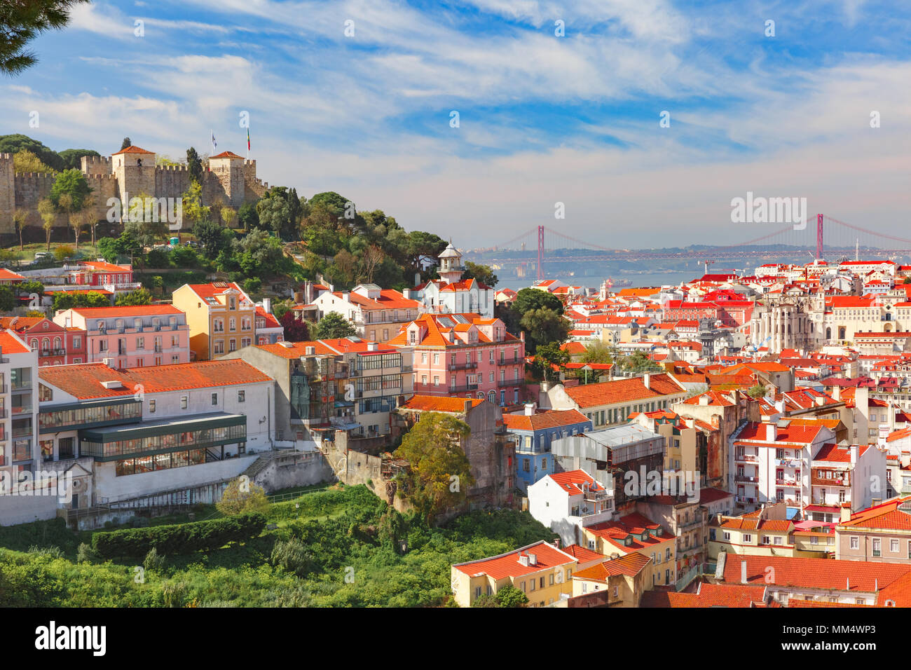 Lisbon skyline on the tagus river Fotos und Bildmaterial in hoher