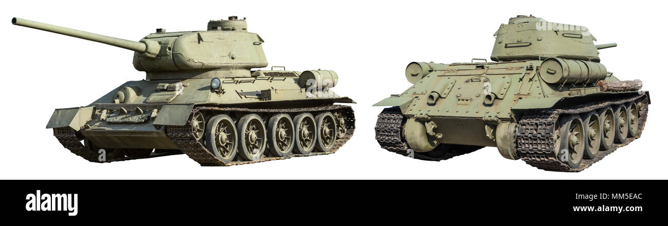 Russische t-34 Tank isoliert auf weißem Hintergrund Stockfoto
