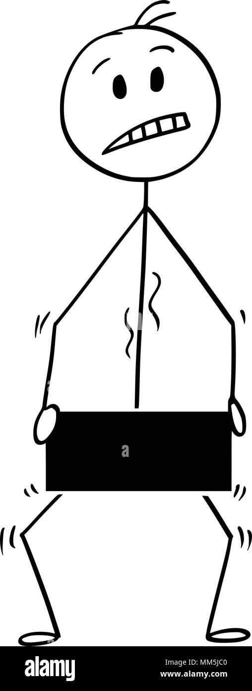 Cartoon von Mann oder Geschäftsmann Holding großen Minuszeichen Stock Vektor