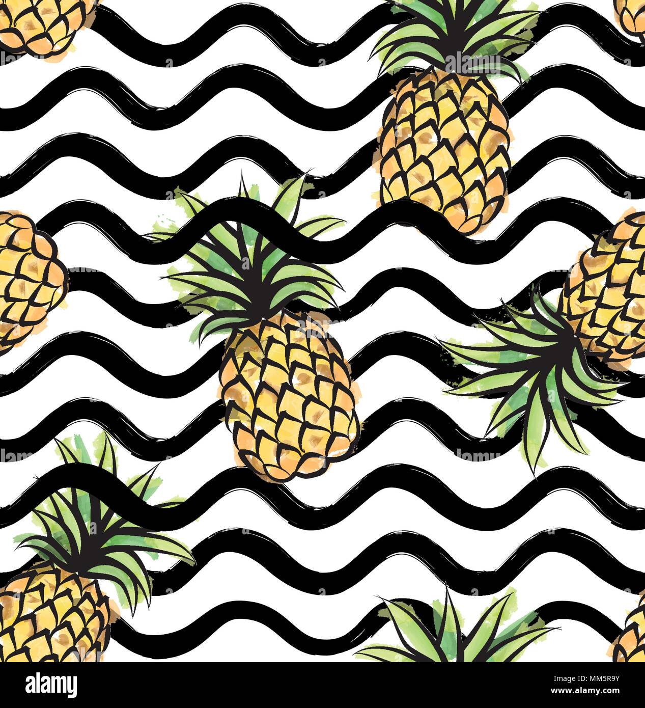 Abstrakte Welle Nahtlose Muster Mit Ananas Stilvolle Geometrisch Hintergrund Obst Ornamentale Tapete Tropische Essen Stripe Textur Stock Vektorgrafik Alamy