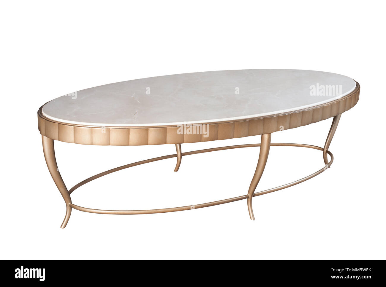 Stilvolle ovaler Tisch auf weißem Hintergrund. Freistellungspfaden. Stockfoto